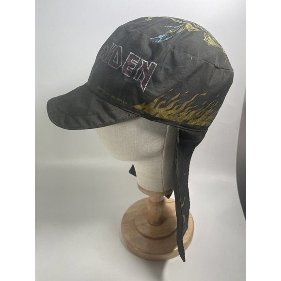 Vintage 80s Iron Maiden Trapper Hat Cap With Ear Flaps Rare Heavy Metal Band - Picture 2 of 9